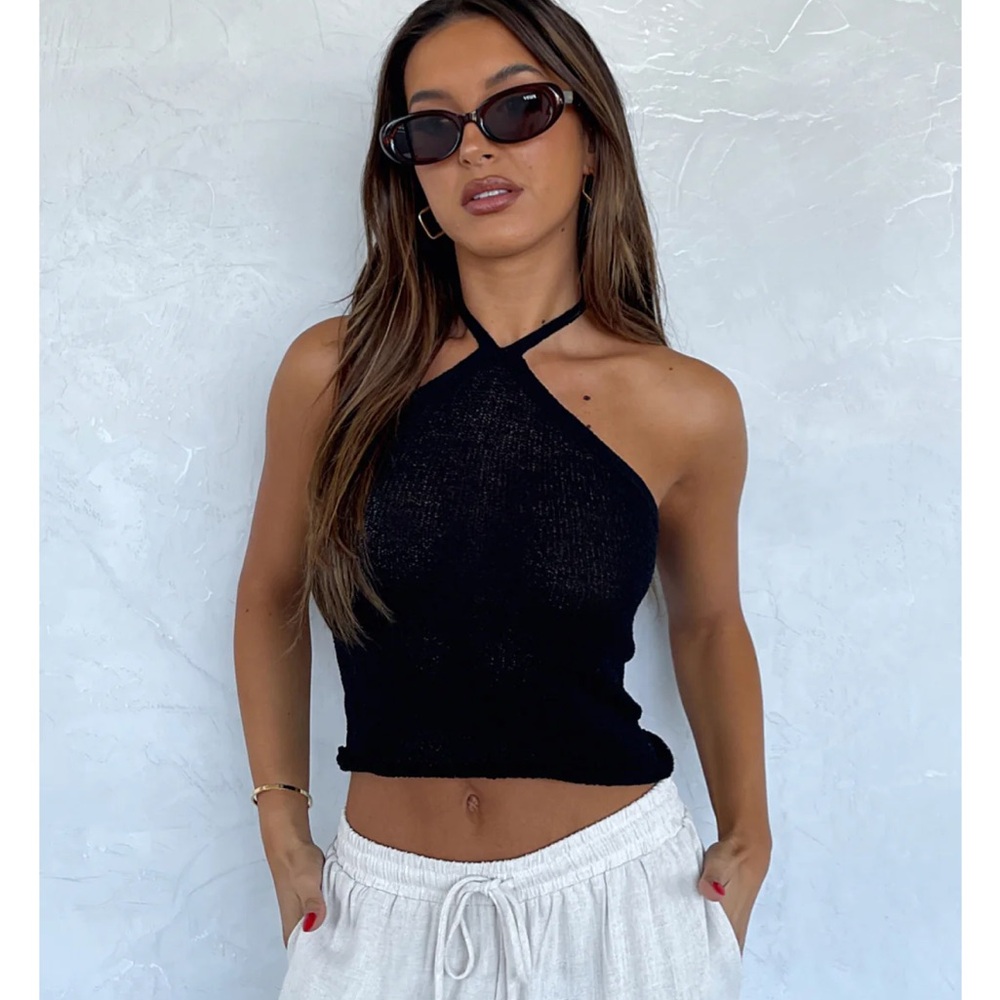 White Fox Knit Black Halter Top